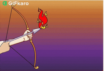 Cartoon Person Holding Bow With Fire Arrow GIF