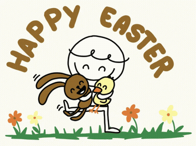 Cartoon Person Holding Bunny And Chicken Happy Easter GIF