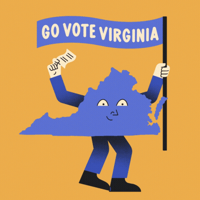 Cartoon Person Holding Go Vote Virginia Flag GIF