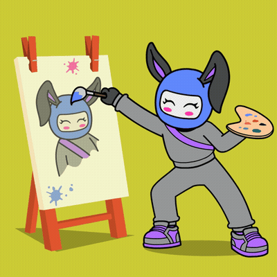 Cartoon Person Holding Palette Painting Rabbit GIF