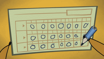 Cartoon Person Holding Pencil Over Number Grid GIF
