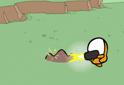 Cartoon Person Holding Rocket In Field GIF