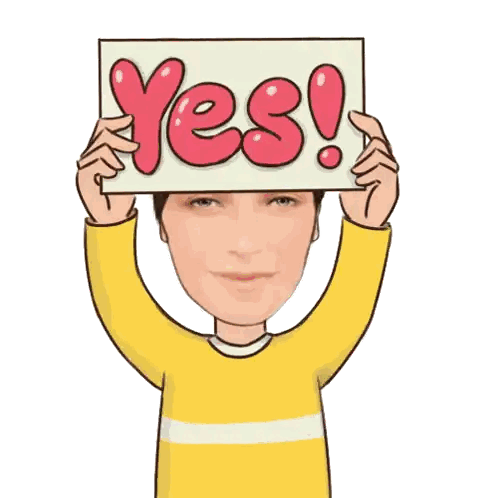 Cartoon Person Holding Sign Saying Yes Sticker