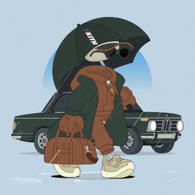 Cartoon Person Holding Umbrella And Kith Bag GIF