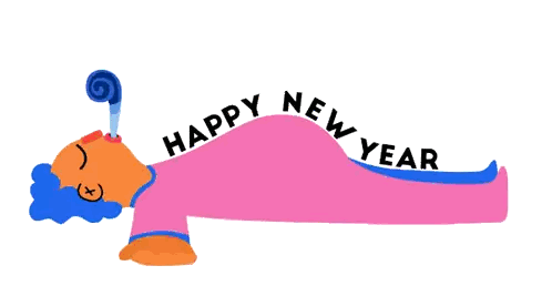 Cartoon Person Laying Down Saying Happy New Year Sticker