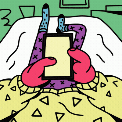 Cartoon Person Lying On Bed Using Cell Phone GIF
