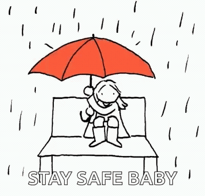 Cartoon Person On Bench Under Umbrella GIF