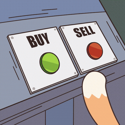 Cartoon Person Pressing Buy and Sell Button