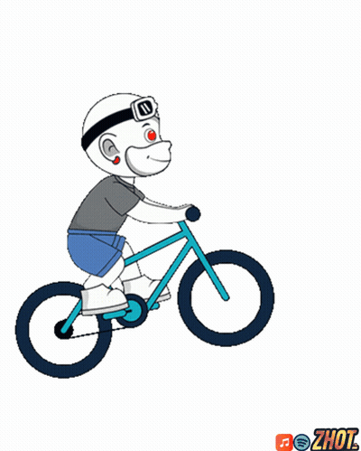 Cartoon Person Riding Bike With Zhot Logo GIF