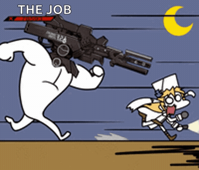 Cartoon Person Running With Gun Saying The Job GIF