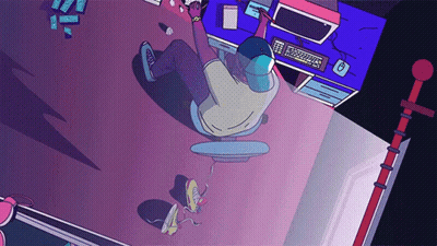 Cartoon Person Sitting At Computer Desk GIF