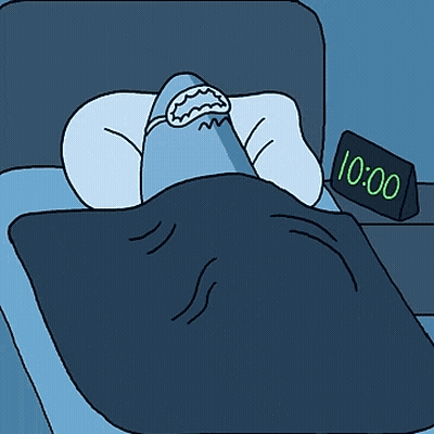 Cartoon Person Sleeping In Bed Beside Clock 2:00 GIF