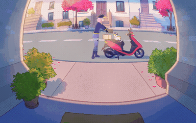Cartoon Person Standing By Scooter GIF