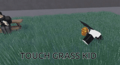 Cartoon Person Standing In Grass Saying Touch Grass Kid GIF