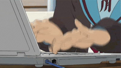 Cartoon Person Using Laptop With Letter H GIF