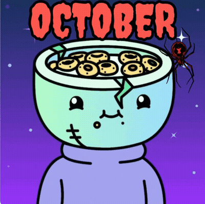 Cartoon Person With Bowl Of Donuts Saying October GIF
