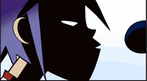 Cartoon Person With Purple Hair And Black Face GIF