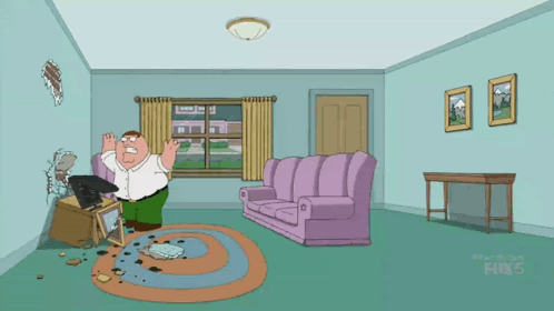 Cartoon Peter Griffin In Living Room With Fox 5 Logo GIF