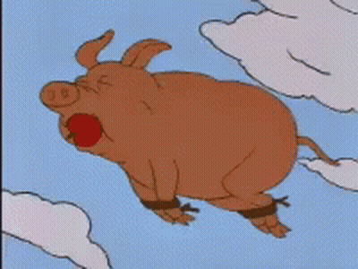 Cartoon Pig Flying With Ball In Mouth GIF