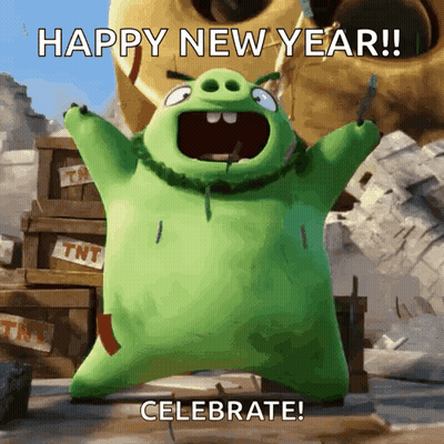 Cartoon Pig Happy New Year Celebrate GIF