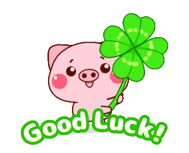 Cartoon Pig Holding Four Leaf Clover Sticker
