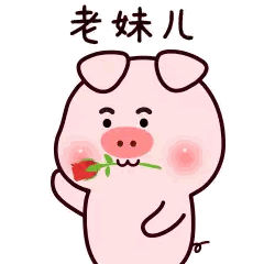 Cartoon Pig Holding Rose With Chinese Writing Sticker