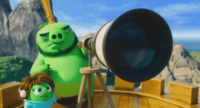 Cartoon Pig Looking Through Telescope Next To Another Pig GIF