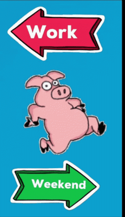 Cartoon Pig Red Arrow Work Green Arrow Weekend GIF