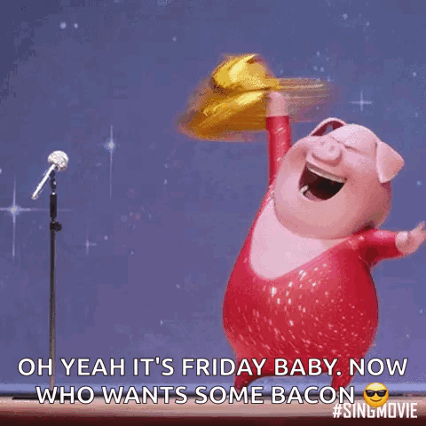 Cartoon Pig Singing Into Microphone With Bacon GIF