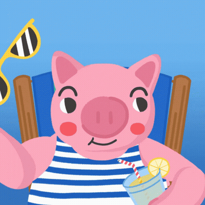 Cartoon Pig Sitting In Chair Holding Drink And Sunglasses GIF