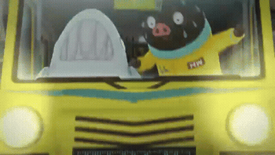 Cartoon Pig Sitting In Driver Seat Of Yellow Vehicle GIF