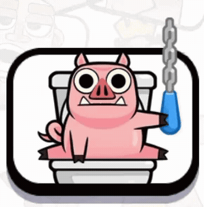 Cartoon Pig Sitting On Toilet With Chain Around Neck GIF