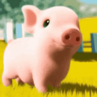 Cartoon Pig Standing in Grass