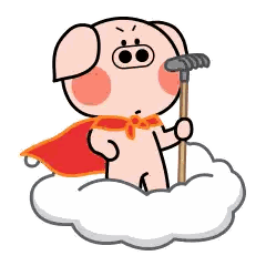 Cartoon Pig Standing On Cloud Holding Rake Sticker