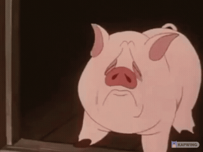 Cartoon Pig Standing Sad In Front Of Window GIF