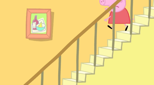 Cartoon Pig Walking Up Stairs GIF