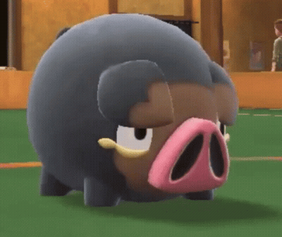Cartoon Pig With Pink Nose On Green Field GIF