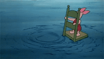 Cartoon Piglet Standing On Chair In Water GIF