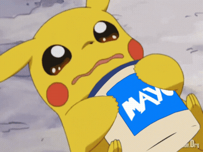 Cartoon Pikachu Holding Blue Mayonnaise Bag GIF