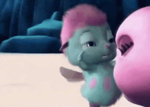 Cartoon Pink Hair Character Next To Pink Balloon GIF