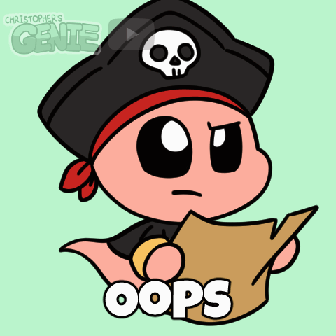 Cartoon Pirate Holding Paper With Word Oops GIF