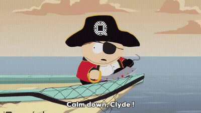 Cartoon Pirate With Sword Says Calm Down Clyde GIF