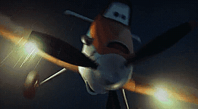 Cartoon Plane Flying In Dark With Propeller Light GIF