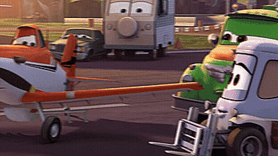 Cartoon Plane Towed By Truck And Car GIF