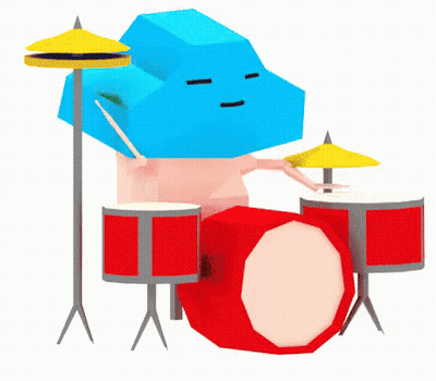 Cartoon Playing Drums With Blue Box on Head