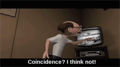 Cartoon Pointing At TV Saying Coincidence I Think Not GIF