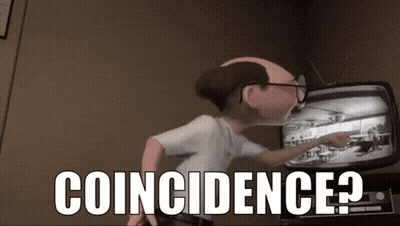 Cartoon Pointing At TV Saying Coincidence GIF