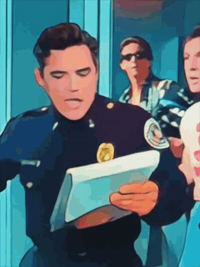Cartoon Police Officer Looking At Tablet GIF