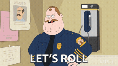 Cartoon Police Officer Saying Lets Roll GIF