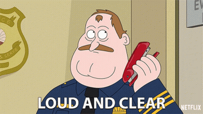 Cartoon Police Officer Talking On Phone Loud And Clear GIF